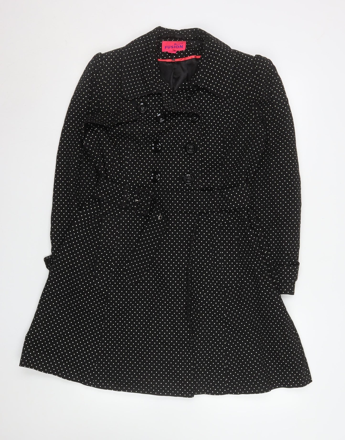 Monsoon Women’s Black Polka Dot Belted Trench Coat Size 10