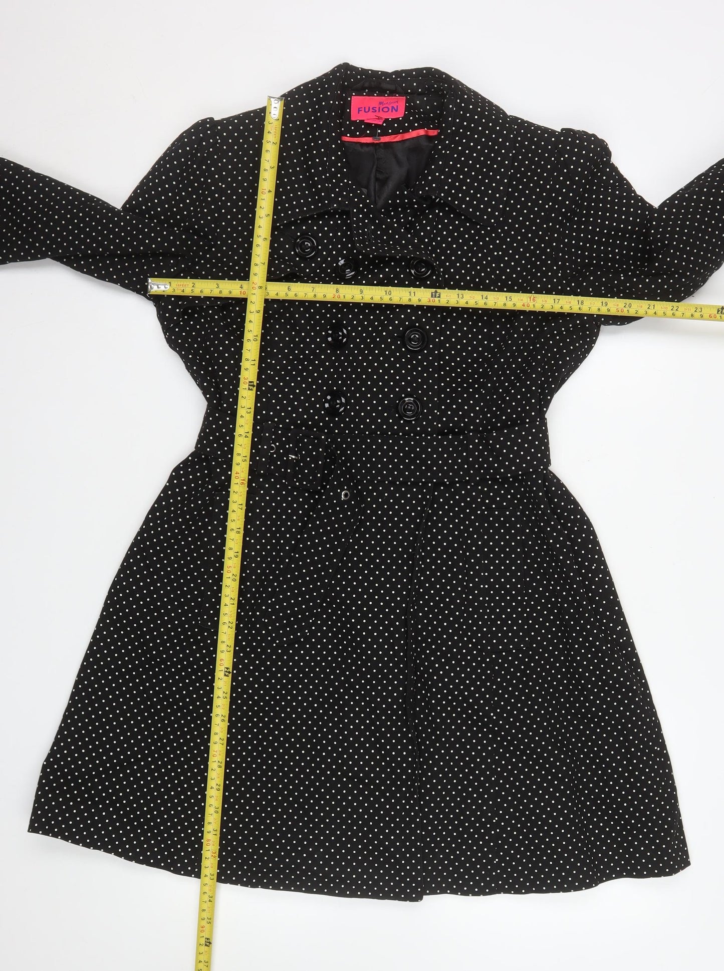 Monsoon Women’s Black Polka Dot Belted Trench Coat Size 10
