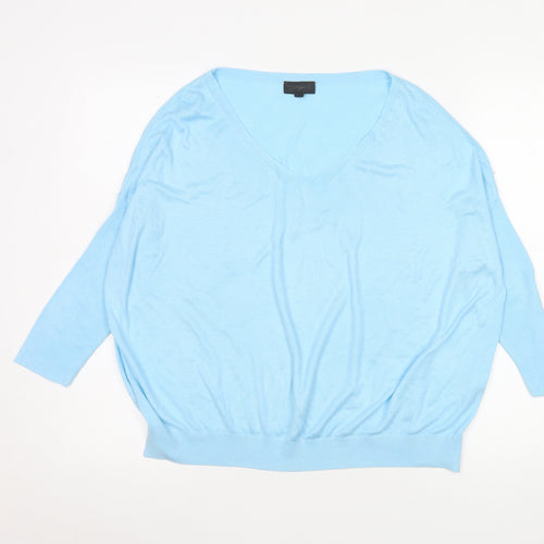 Topshop Women’s Blue V-Neck Relaxed 3/4 Sleeve Pullover Jumper Size 10