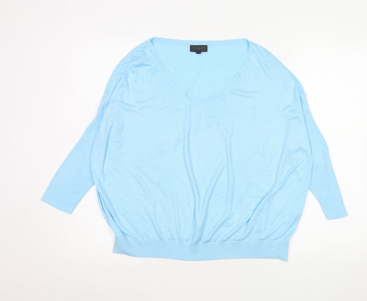 Topshop Women’s Blue V-Neck Relaxed 3/4 Sleeve Pullover Jumper Size 10