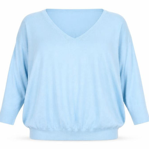 Topshop Women’s Blue V-Neck Relaxed 3/4 Sleeve Pullover Jumper Size 10