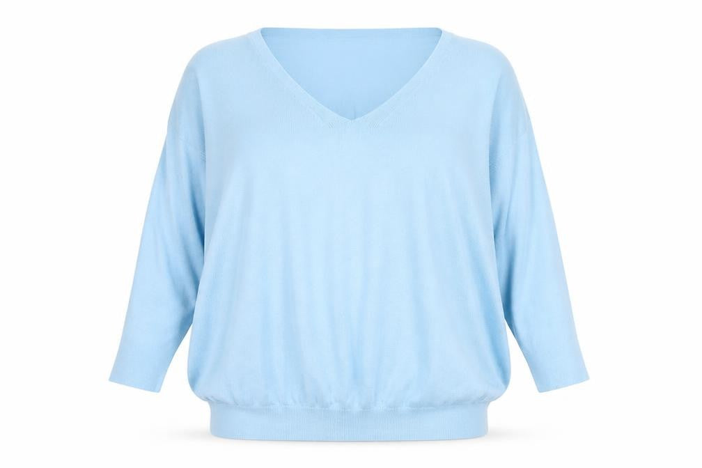 Topshop Women’s Blue V-Neck Relaxed 3/4 Sleeve Pullover Jumper Size 10