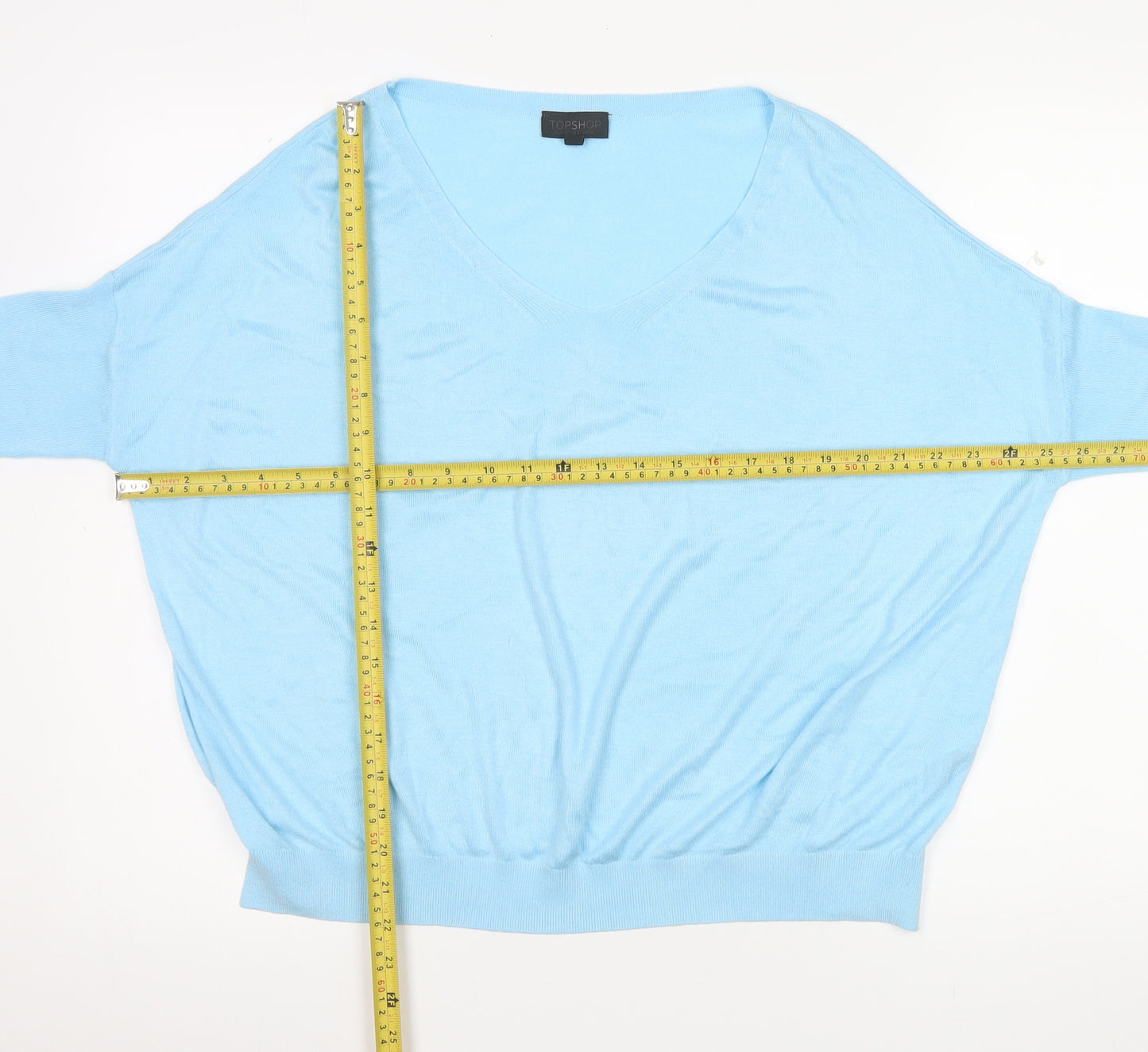Topshop Women’s Blue V-Neck Relaxed 3/4 Sleeve Pullover Jumper Size 10