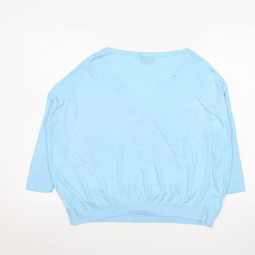 Topshop Women’s Blue V-Neck Relaxed 3/4 Sleeve Pullover Jumper Size 10