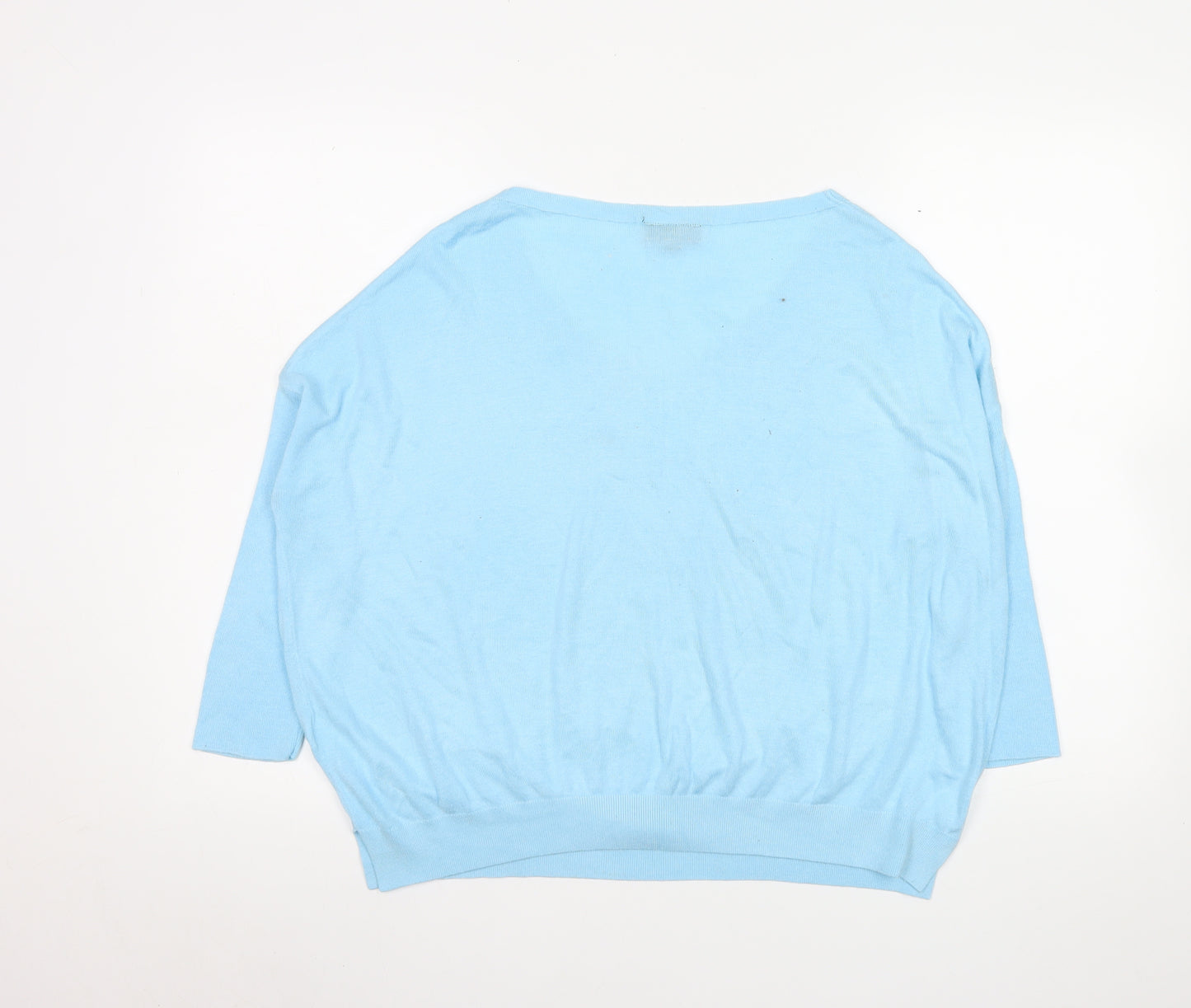 Topshop Women’s Blue V-Neck Relaxed 3/4 Sleeve Pullover Jumper Size 10