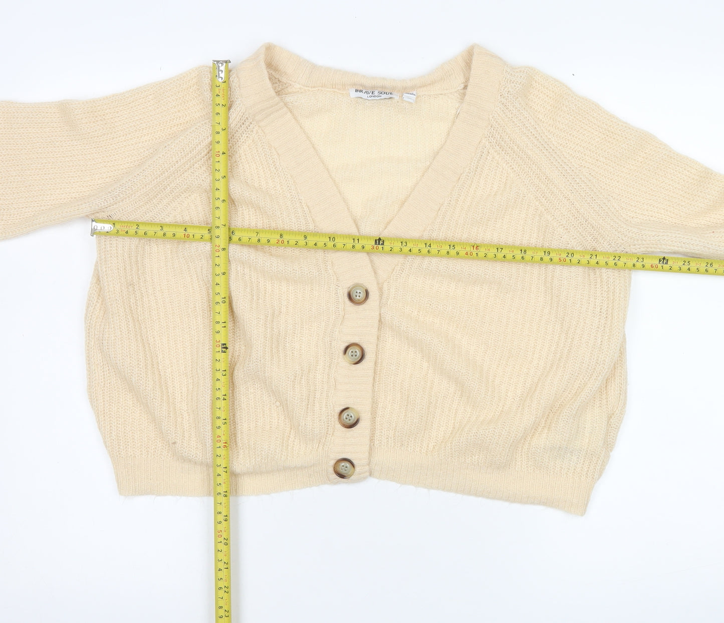 Brave Soul Women’s Beige Chunky Knit Button Cardigan M
