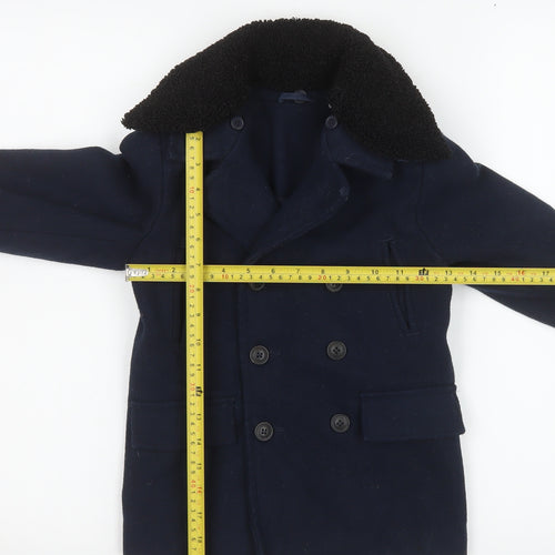 Marks and Spencer Boys Blue Wool Blend Pea Coat 5-6 Years Double Breasted Winter Jacket