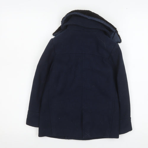 Marks and Spencer Boys Blue Wool Blend Pea Coat 5-6 Years Double Breasted Winter Jacket