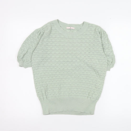 Tu Women’s Green Cotton Knit Puff Sleeve Top Size 8