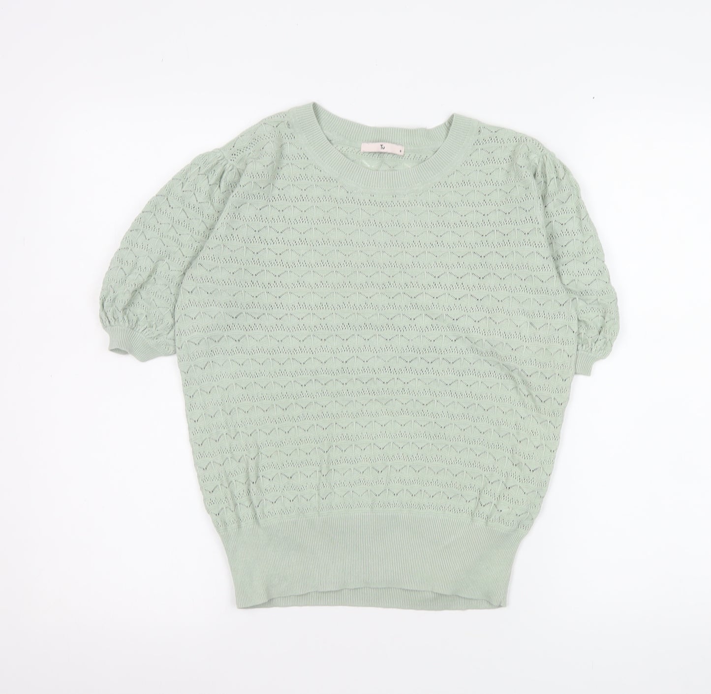 Tu Women’s Green Cotton Knit Puff Sleeve Top Size 8