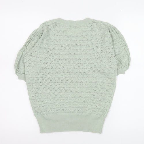 Tu Women’s Green Cotton Knit Puff Sleeve Top Size 8