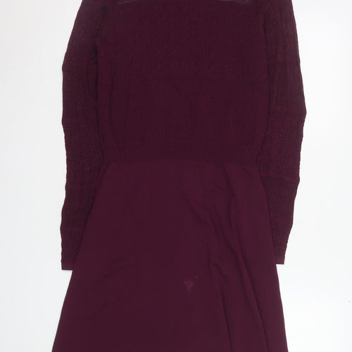 Next Women Purple Knit Fit & Flare Dress Size 8 Long Sleeve