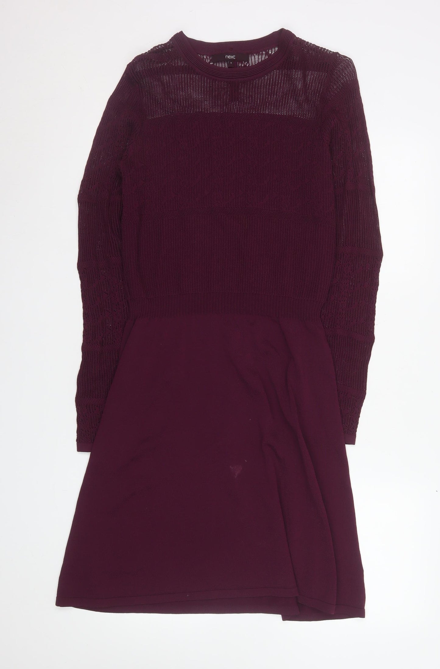 Next Women Purple Knit Fit & Flare Dress Size 8 Long Sleeve
