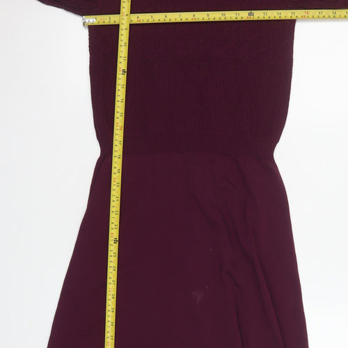 Next Women Purple Knit Fit & Flare Dress Size 8 Long Sleeve