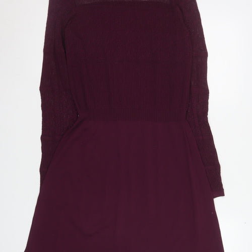Next Women Purple Knit Fit & Flare Dress Size 8 Long Sleeve