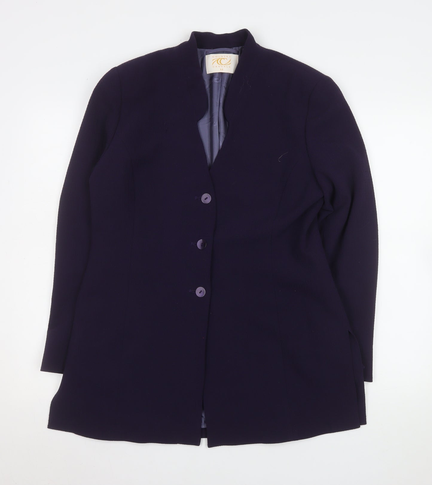 Country Casuals Women Purple Wool Blend Mid-Length Blazer Size 12