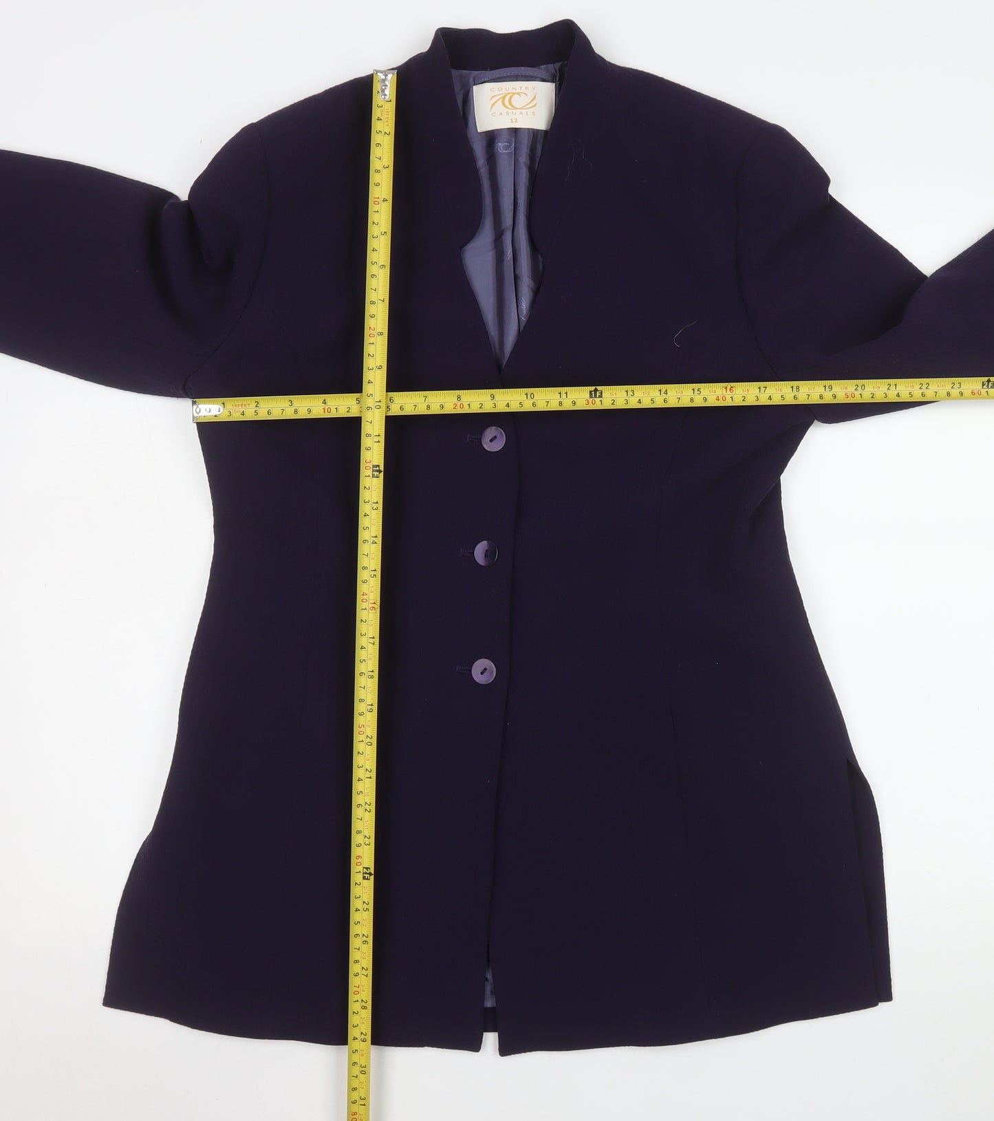 Country Casuals Women Purple Wool Blend Mid-Length Blazer Size 12