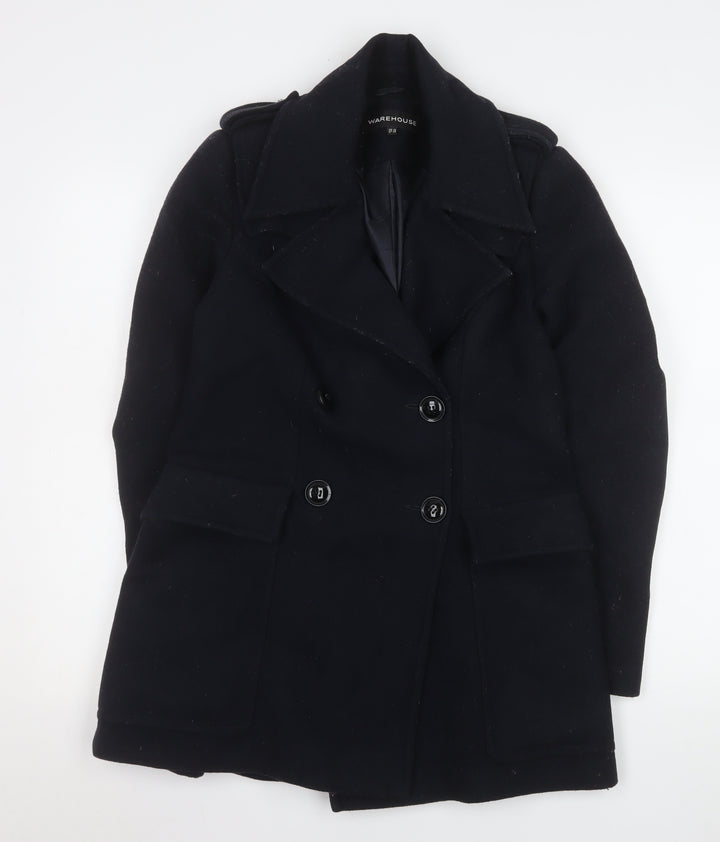 Warehouse Women's Black Wool Pea Coat Size 10 Classic Mid-Length