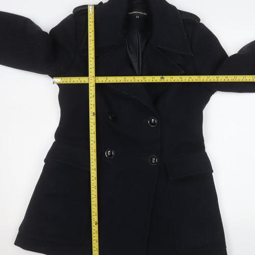 Warehouse Women's Black Wool Pea Coat Size 10 Classic Mid-Length