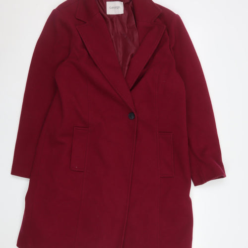 George Women Red Long Overcoat Coat Size 18 Polyester Lined Single-Breasted