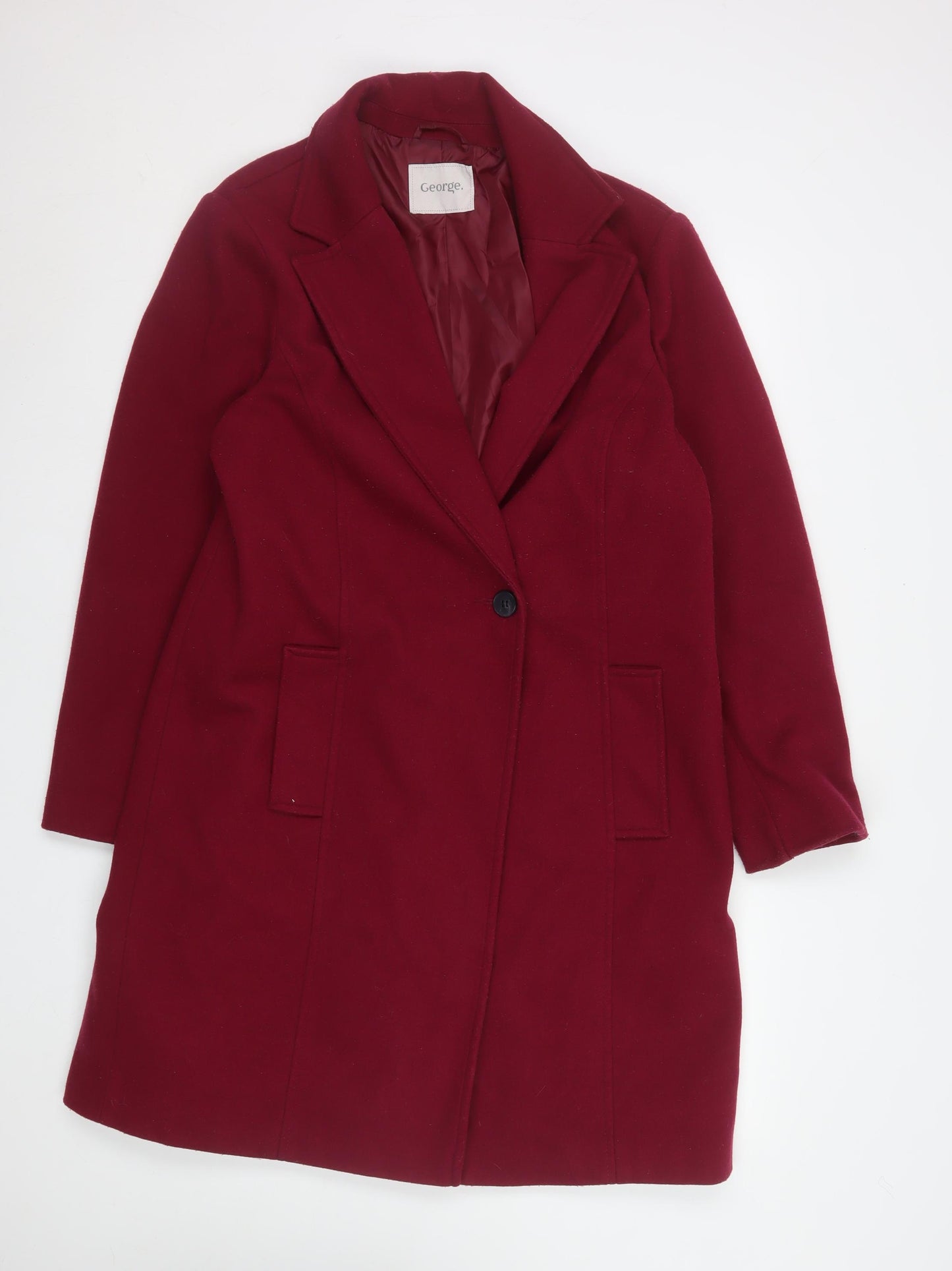 George Women Red Long Overcoat Coat Size 18 Polyester Lined Single-Breasted