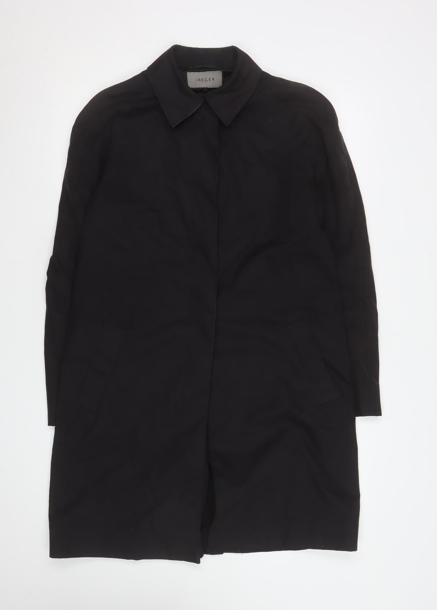 Jaeger Women Black Mid-Length Coat UK 12 Cotton Blend Classic Style