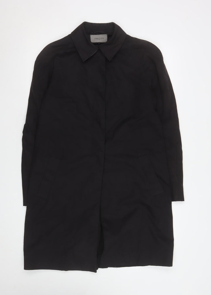 Jaeger Women Black Mid-Length Coat UK 12 Cotton Blend Classic Style
