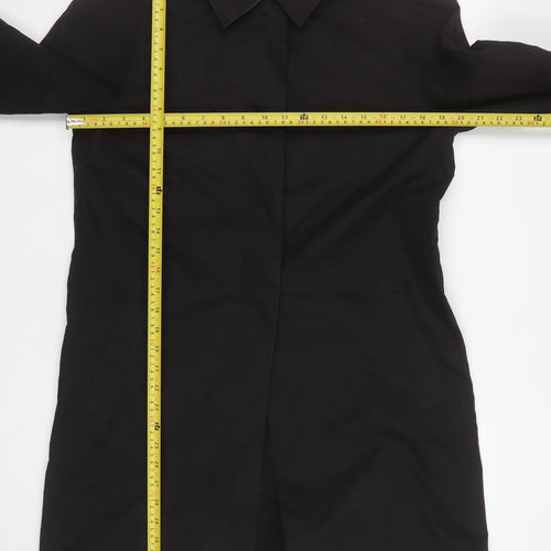 Jaeger Women Black Mid-Length Coat UK 12 Cotton Blend Classic Style