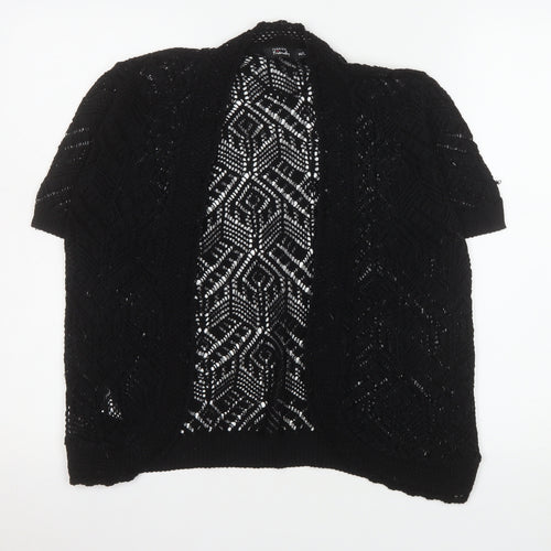 Fashion Friendly Women's Black Open Knit Short Sleeve Cardigan M/L