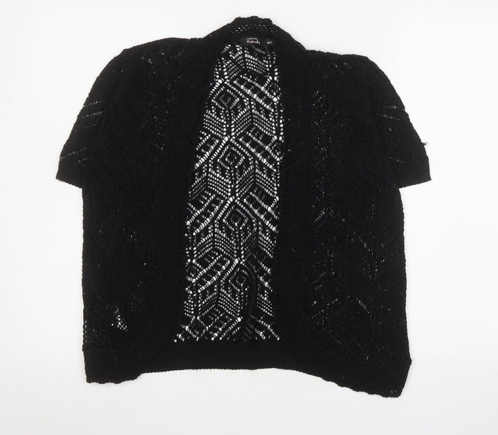 Fashion Friendly Women's Black Open Knit Short Sleeve Cardigan M/L
