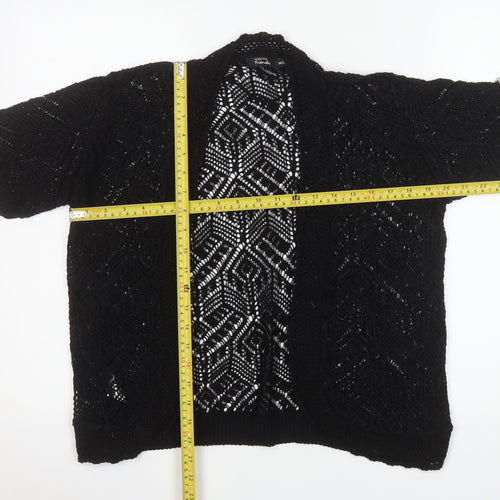 Fashion Friendly Women's Black Open Knit Short Sleeve Cardigan M/L