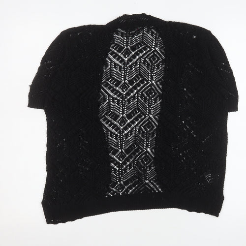 Fashion Friendly Women's Black Open Knit Short Sleeve Cardigan M/L