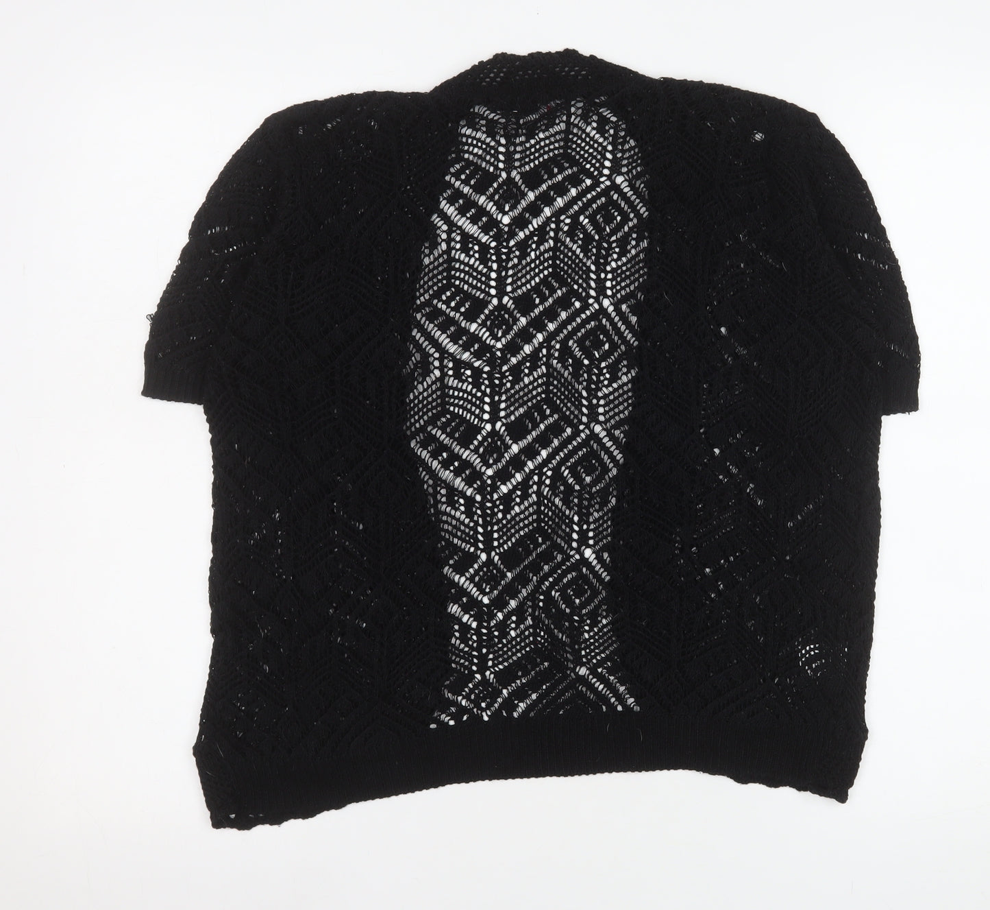 Fashion Friendly Women's Black Open Knit Short Sleeve Cardigan M/L