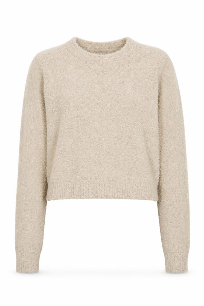 Front view of Missy Empire women’s beige pullover sweater uk 10 long sleeve soft knit