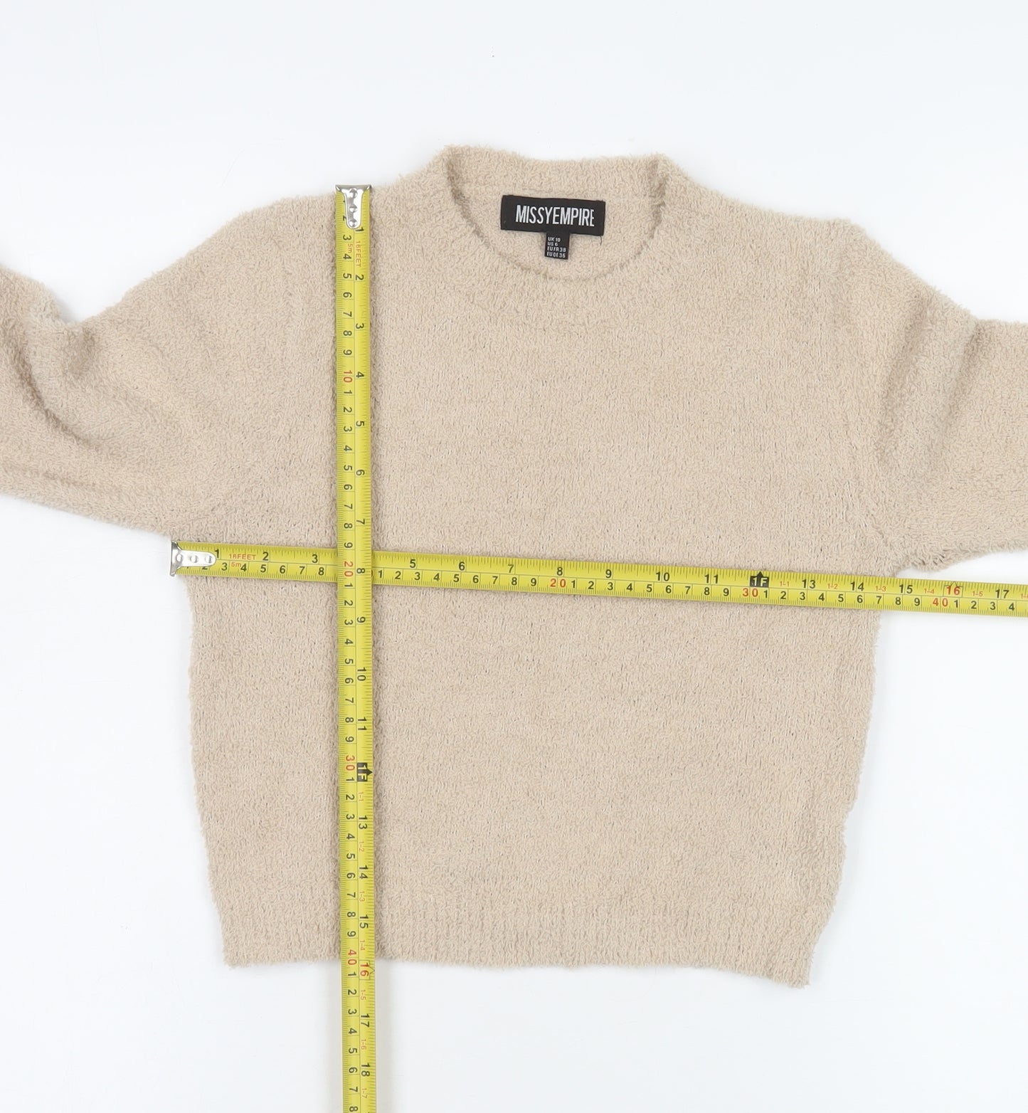 Missy Empire Womens Beige Pullover Sweater UK 10 Long Sleeve Soft Knit