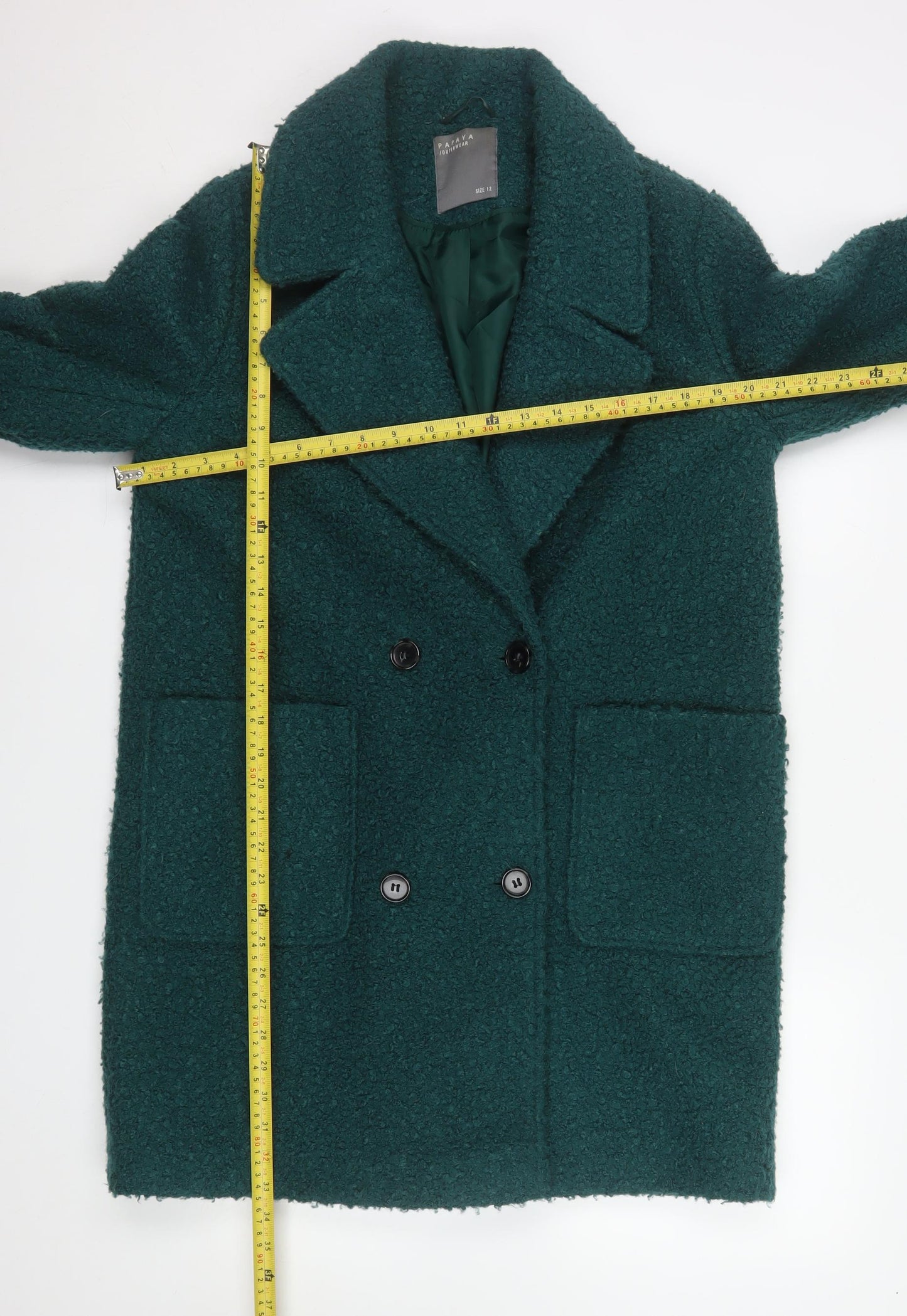 Papaya Women’s Green Bouclé Mid-Length Overcoat Size 12
