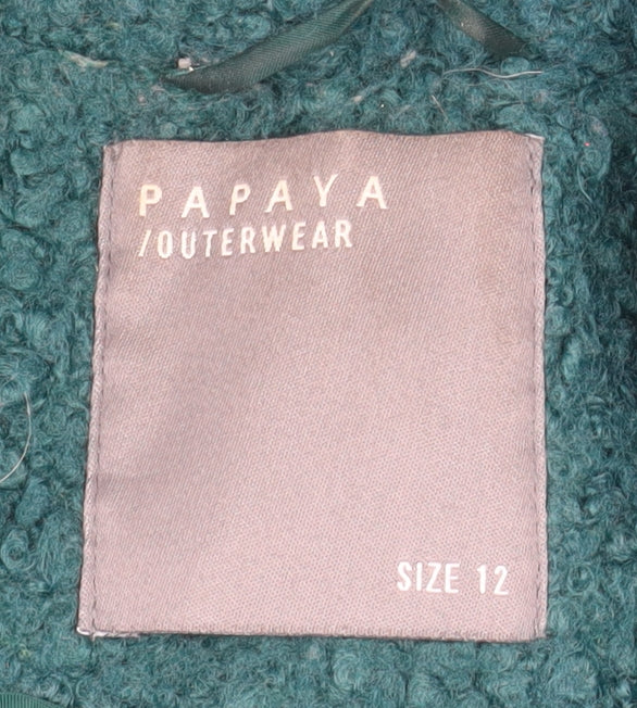 Papaya Women’s Green Bouclé Mid-Length Overcoat Size 12