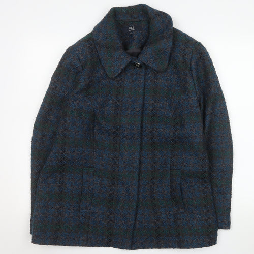 Isle Collection Women's Blue Check Wool-Blend Mid-Length Coat Size 16