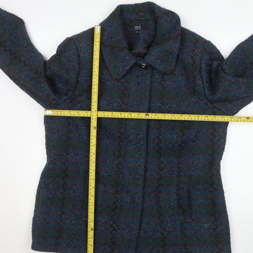 Isle Collection Women's Blue Check Wool-Blend Mid-Length Coat Size 16