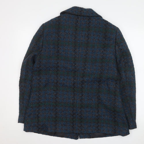 Isle Collection Women's Blue Check Wool-Blend Mid-Length Coat Size 16