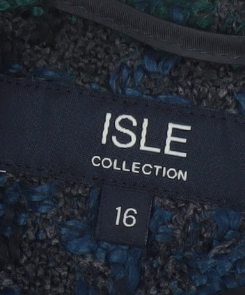 Isle Collection Women's Blue Check Wool-Blend Mid-Length Coat Size 16