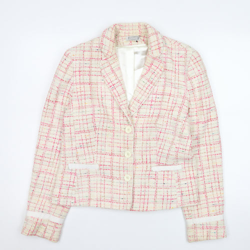 Etam Women Beige Pink Tweed Blazer Jacket UK 14 Bouclé Lined