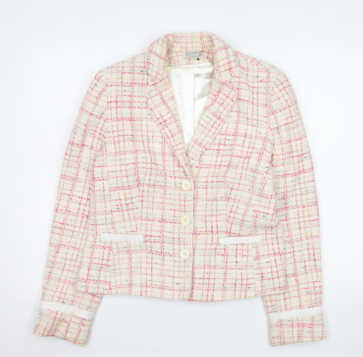 Etam Women Beige Pink Tweed Blazer Jacket UK 14 Bouclé Lined