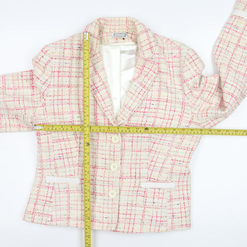Etam Women Beige Pink Tweed Blazer Jacket UK 14 Bouclé Lined