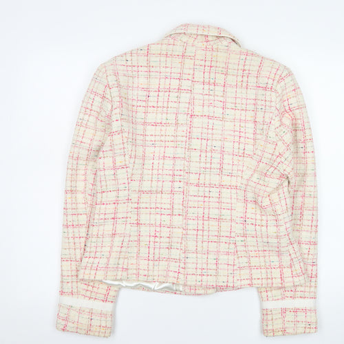 Etam Women Beige Pink Tweed Blazer Jacket UK 14 Bouclé Lined