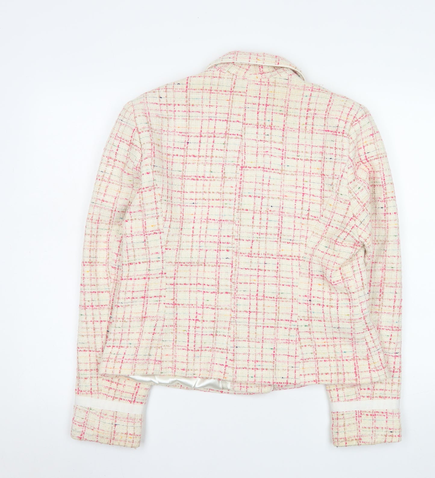 Etam Women Beige Pink Tweed Blazer Jacket UK 14 Bouclé Lined