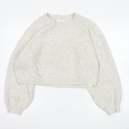 Topshop Women Beige Crew Neck Rib Knit Pullover Jumper Size S