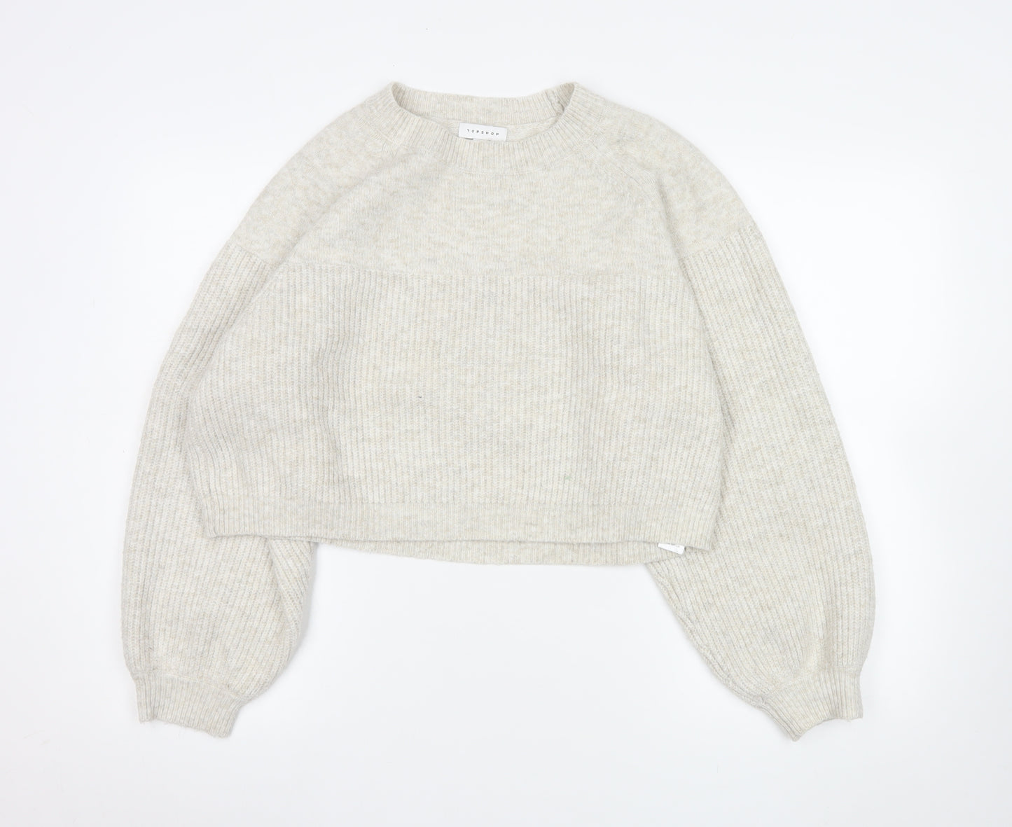 Topshop Women Beige Crew Neck Rib Knit Pullover Jumper Size S