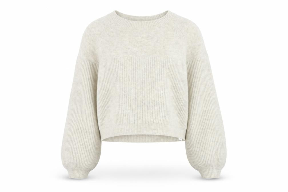 Front view of Topshop Women Beige Crew Neck Rib Knit jumper, size S