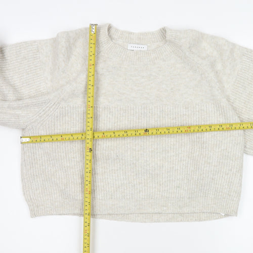 Topshop Women Beige Crew Neck Rib Knit Pullover Jumper Size S